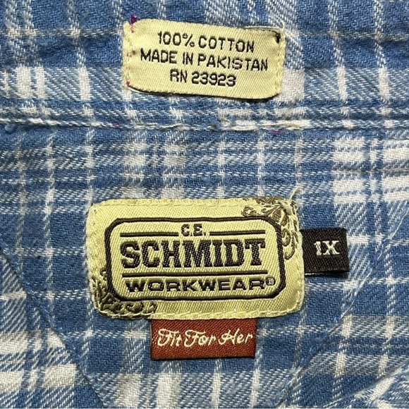 CE Schmidt Flannel Womens 1X Blue Button Up Plaid Flannel Shirt Fit For Her - Picture 6 of 11